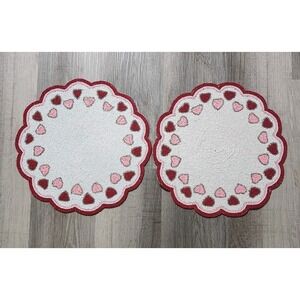 Valentines Day Beaded Placemat Charger Placemats 2 Pc Pink Red Hearts 15" NEW